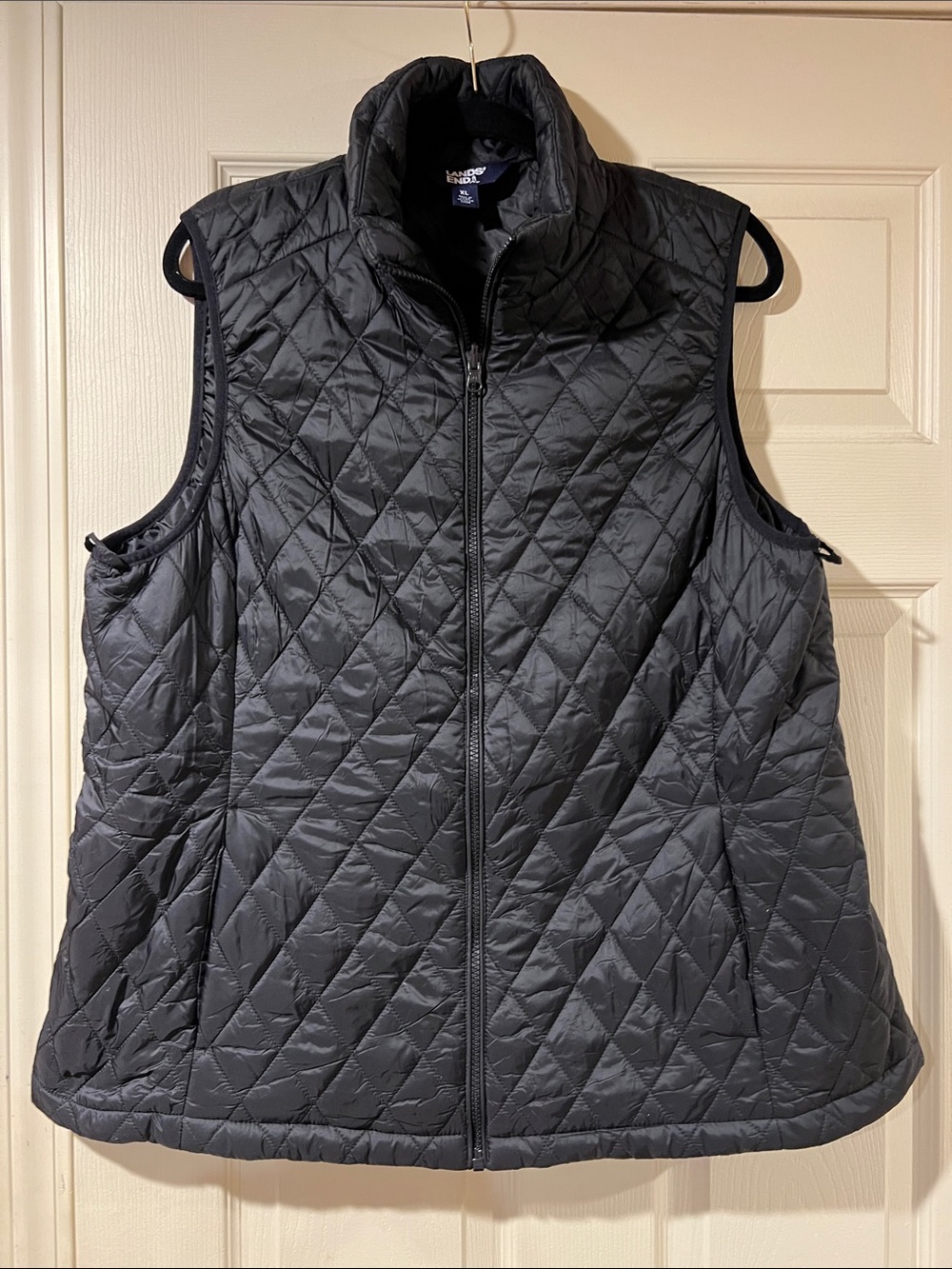 Lands' End Quilted Black Women's Sleeveless Zip Vest size XL - Picture 1 of 6